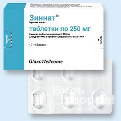 Таблетки Зиннат в дозировке 250 мг