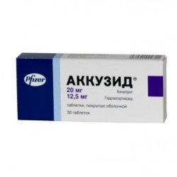 Таблетки, покрытые оболочкой, Аккузид 12,5 мг + 20 мг