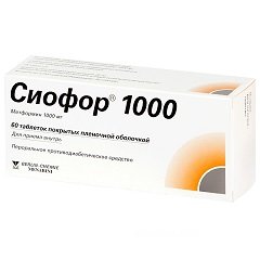 Таблетки, покрытые пленочной оболочкой, Сиофор 1000